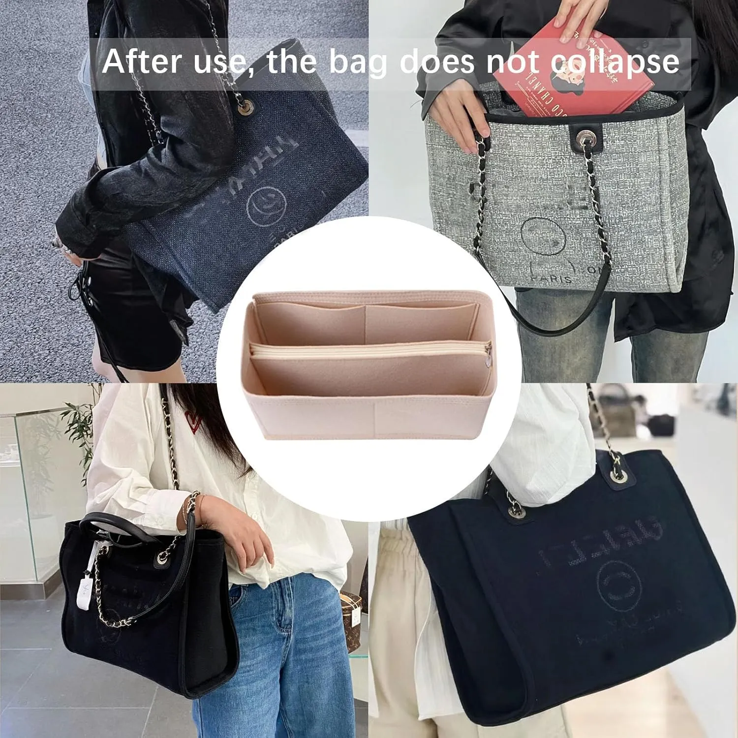 Lckaey Purse Organizer for Chanel beach bag tote storage bag insert Organizer Y086-Khaki