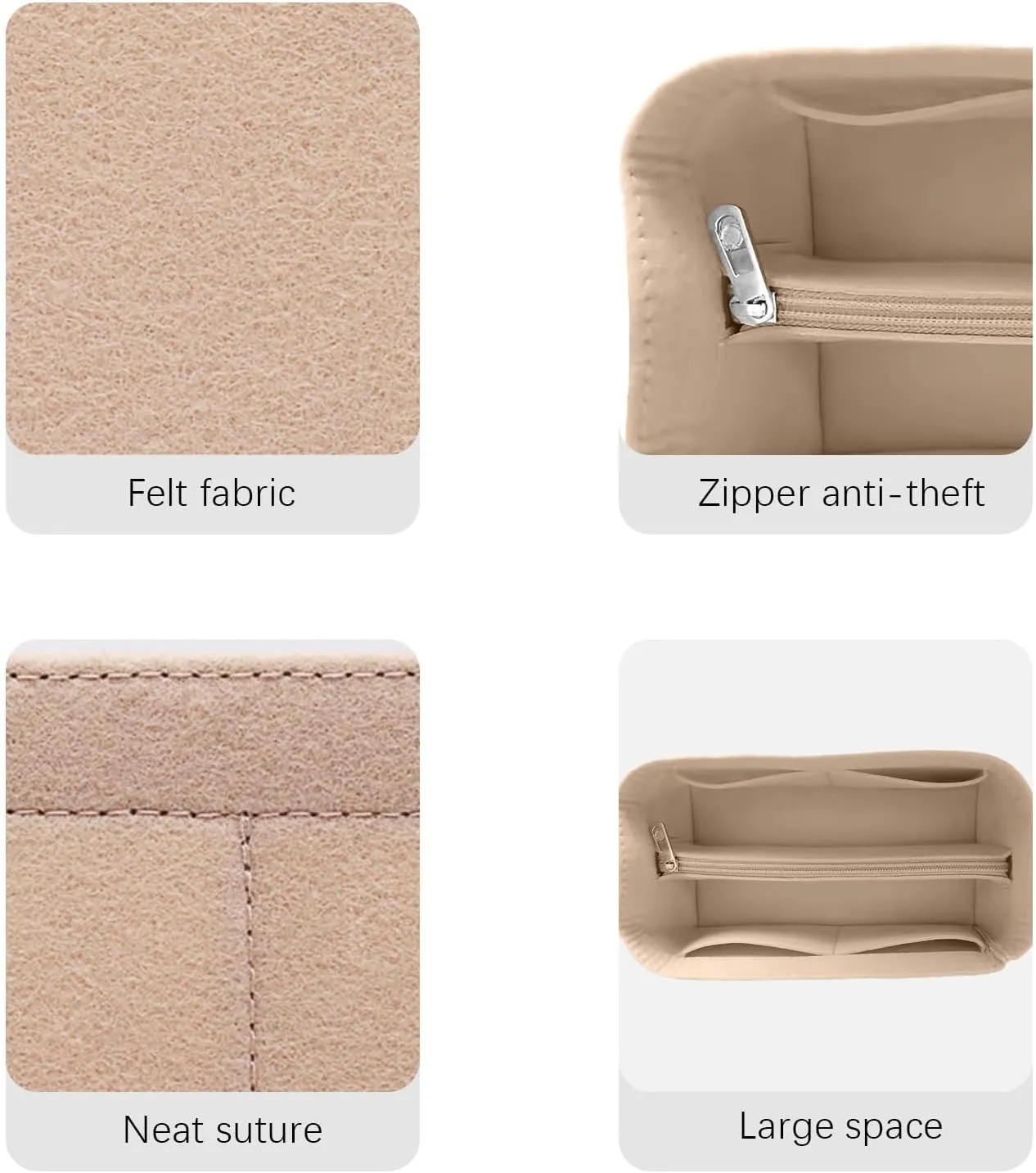 Lckaey Purse Organizer for Chanel beach bag tote storage bag insert Organizer Y086-Khaki