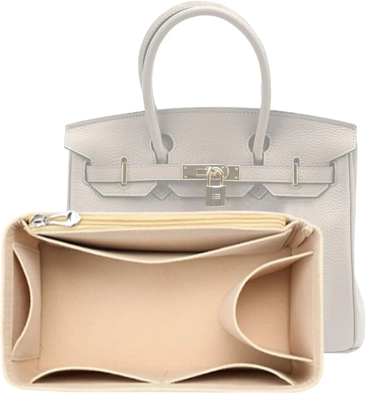 Lckaey Purse Organizer for Hermes birkin 25 bags Felt organizer insert Y013beige-S