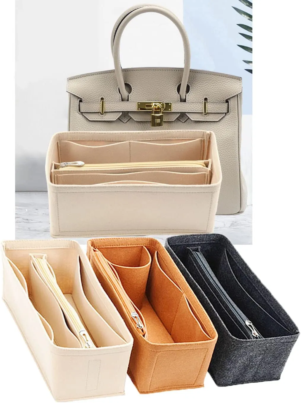 Lckaey Purse Organizer for Hermes birkin 25 bags Felt organizer insert Y013beige-S