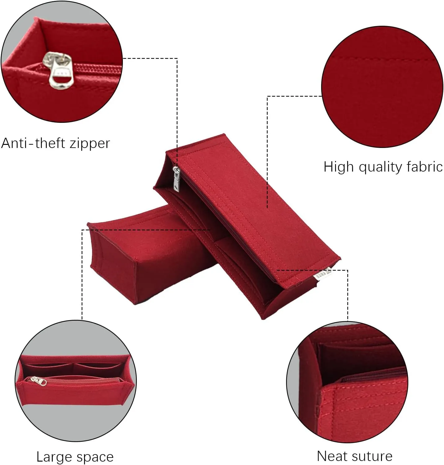 Lckaey Purse Organizer for leboy bag insert Felt organizer Handbags insert Bag in Bag Y094claret-S