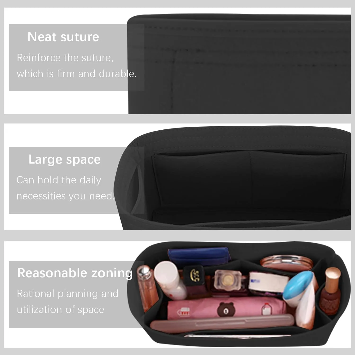 Lckaey Purse Organizer insert for loewe puzzle Handbag bag Felt insert Y091black-L