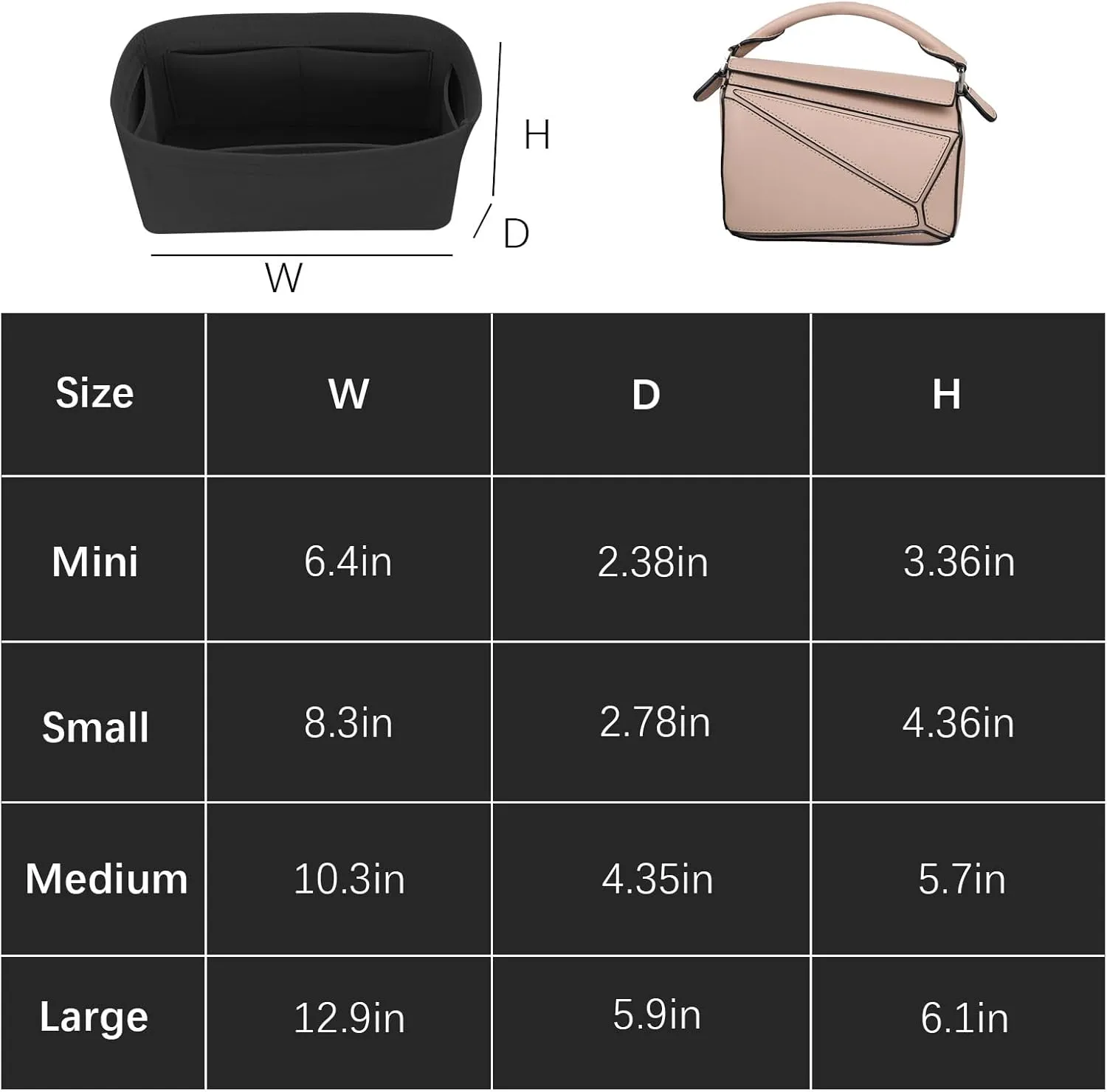 Lckaey Purse Organizer insert for loewe puzzle Handbag bag Felt insert Y091black-L