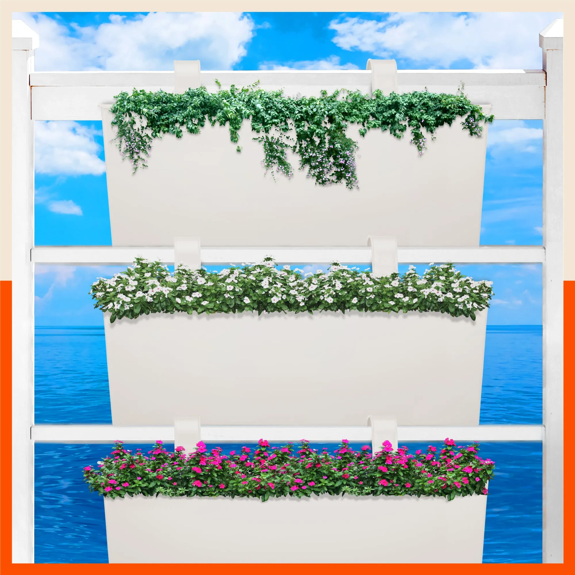 LEA Hanging Metal Pot Holders / Planters for Home / Balcony / Garden | White - Set of 3