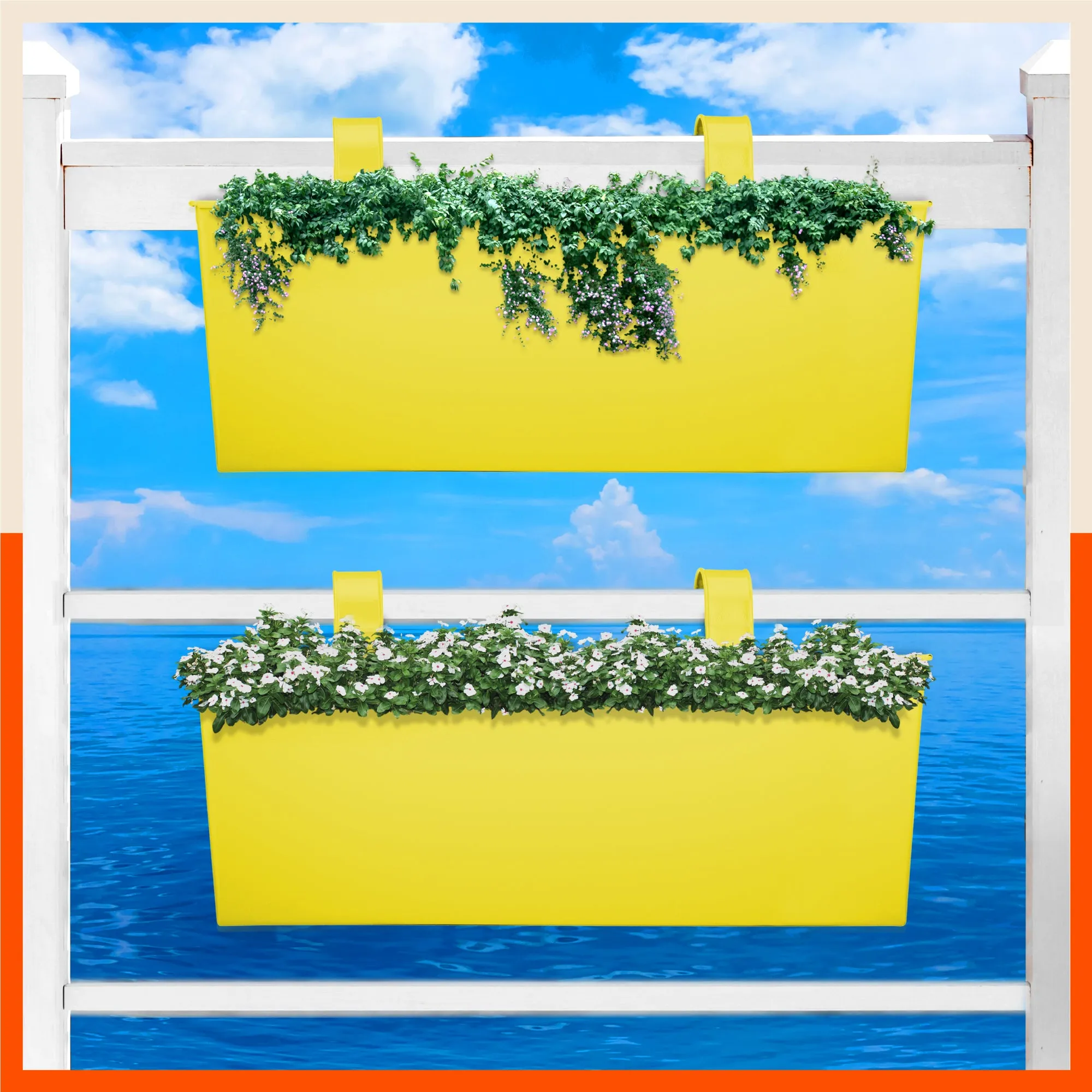 LEA Hanging Metal Pot Holders / Planters for Home / Balcony / Garden | Yellow - Set of 2