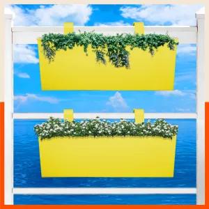 LEA Hanging Metal Pot Holders / Planters for Home / Balcony / Garden | Yellow - Set of 2