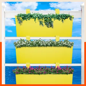 LEA Hanging Metal Pot Holders / Planters for Home / Balcony / Garden | Yellow - Set of 3