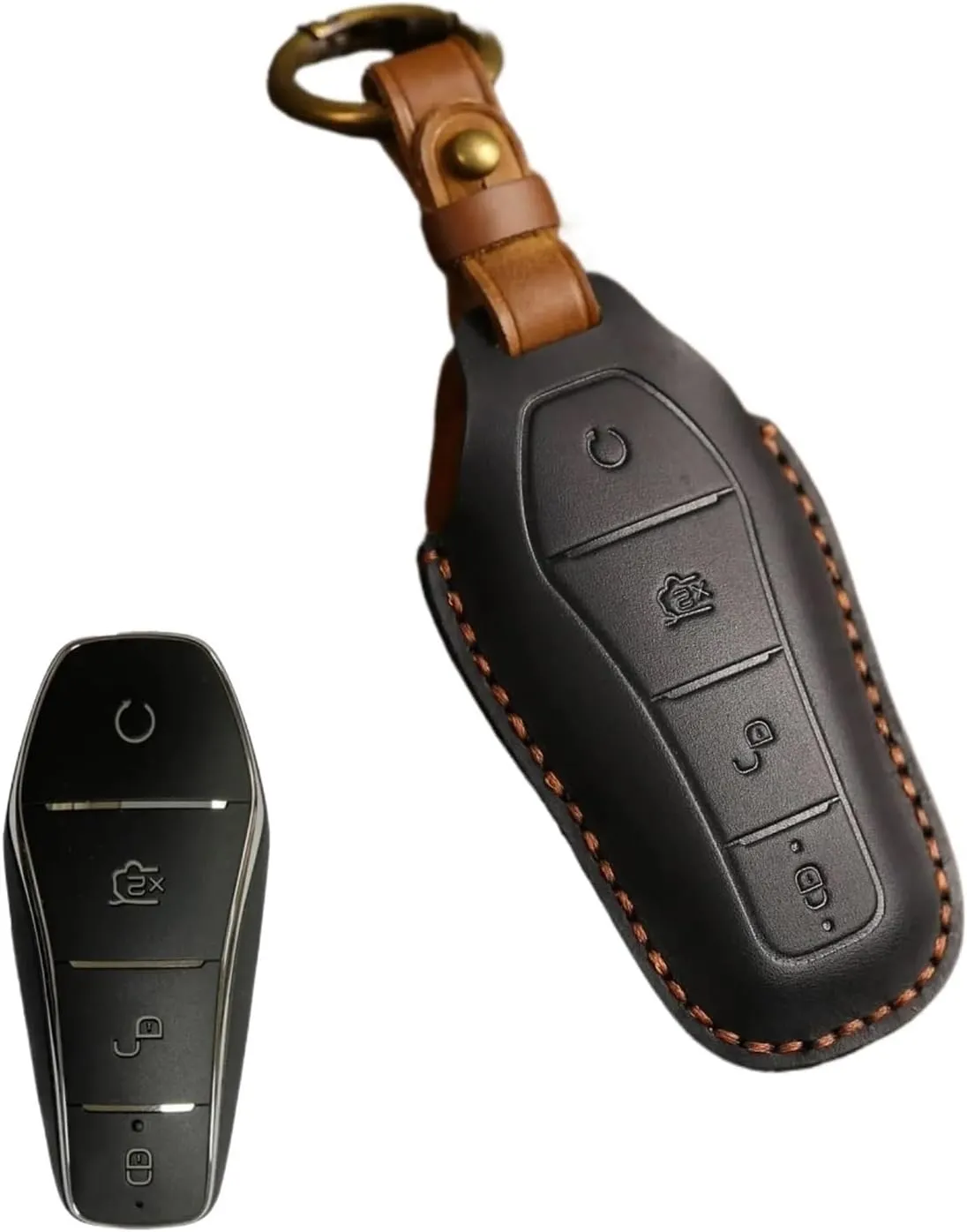 Leather Car Smart Key Case Cover Luxury Handmade Key Bag Compatible for BYD DM Tang Song Dm-i Max Pro Qin Pro Yuan Ev and Dolphin 2022 2023