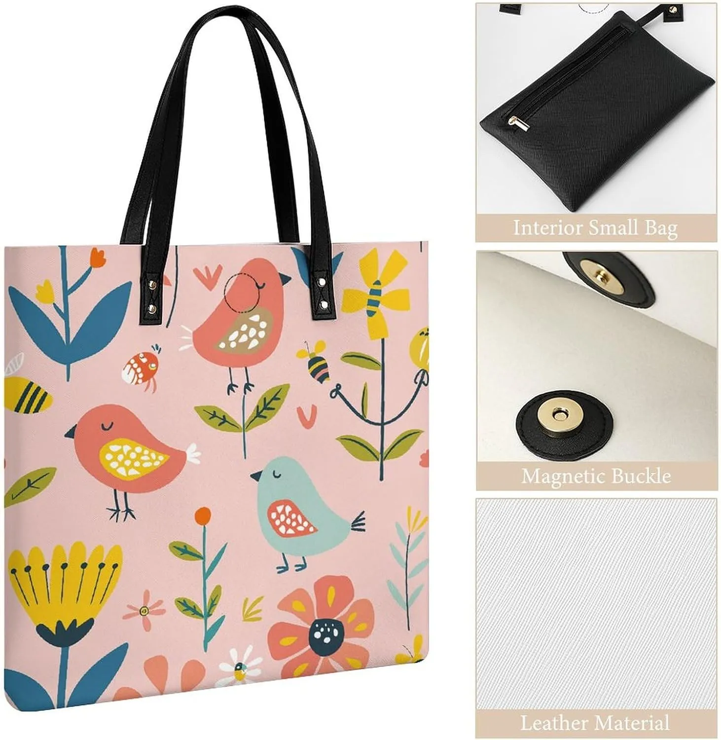 Leather Handbag for Women Tote Bag with Magnetic Buckle A Strawberry Hanging Crossbody Bag Shoulder Bag