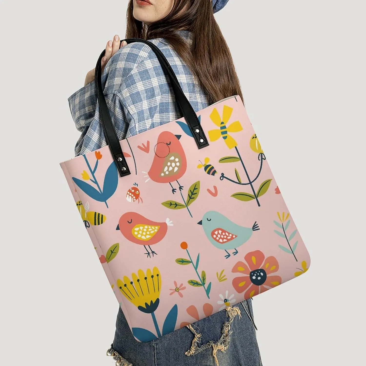Leather Handbag for Women Tote Bag with Magnetic Buckle A Strawberry Hanging Crossbody Bag Shoulder Bag