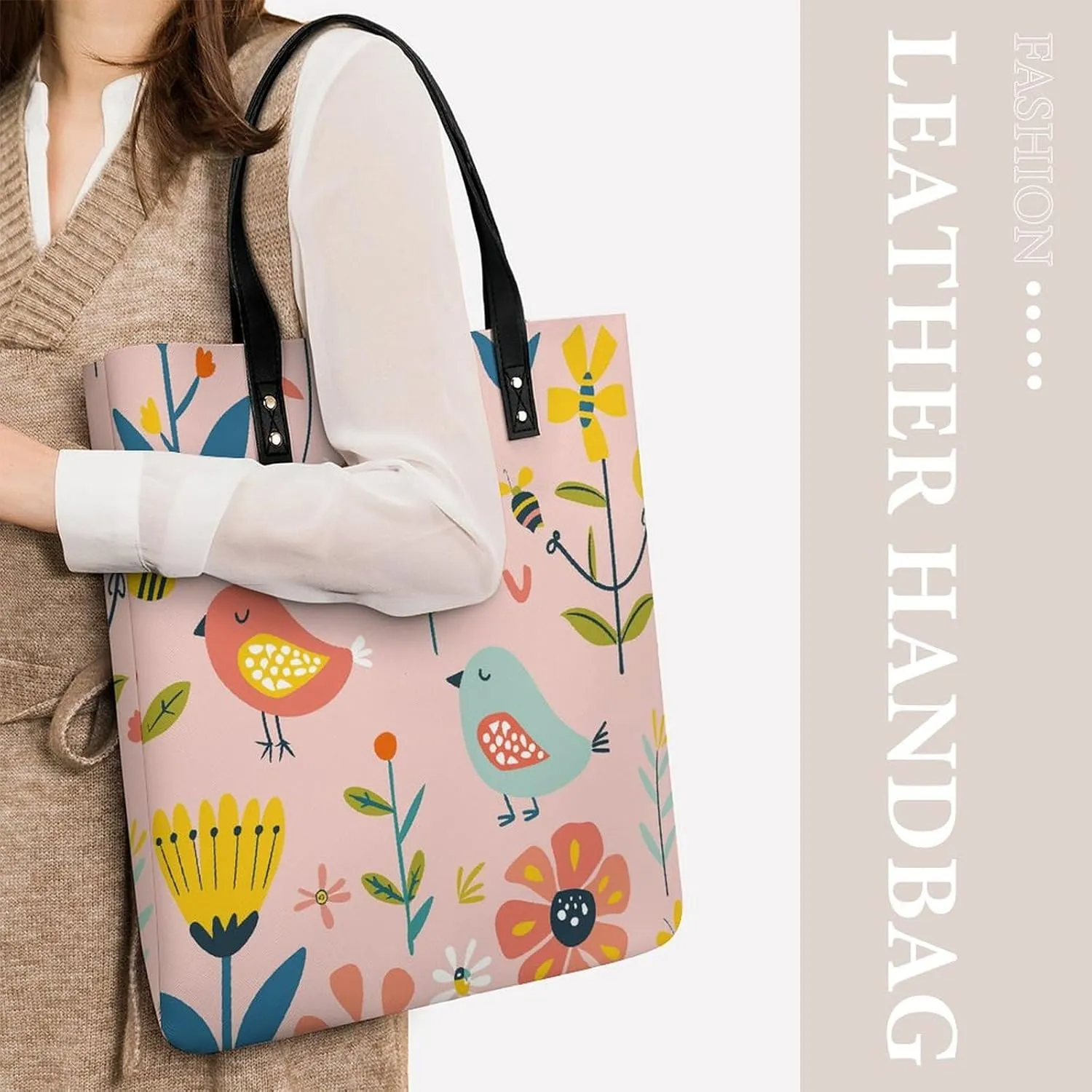 Leather Handbag for Women Tote Bag with Magnetic Buckle A Strawberry Hanging Crossbody Bag Shoulder Bag
