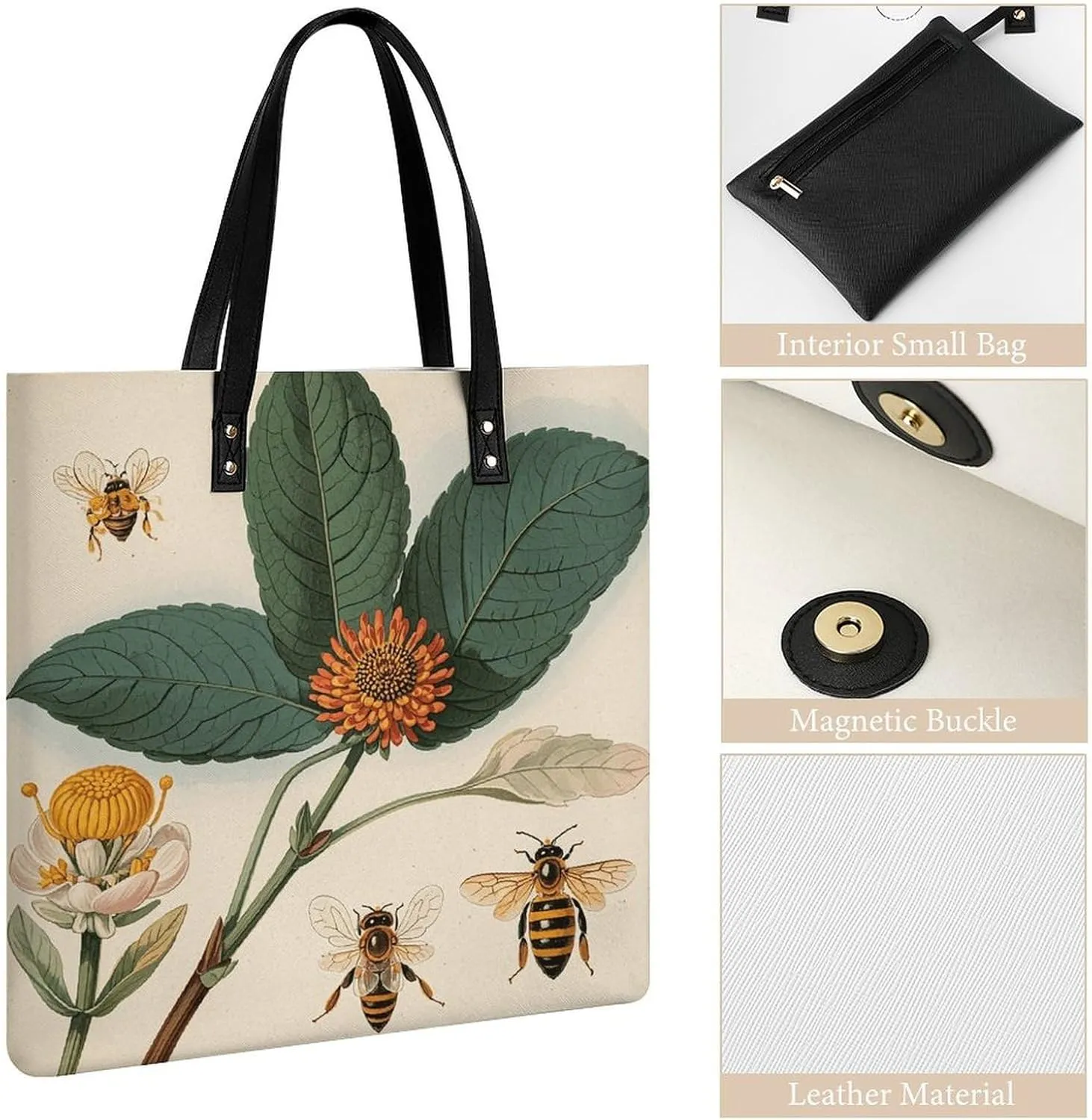 Leather Handbag for Women Tote Bag with Magnetic Buckle A Strawberry Hanging Crossbody Bag Shoulder Bag