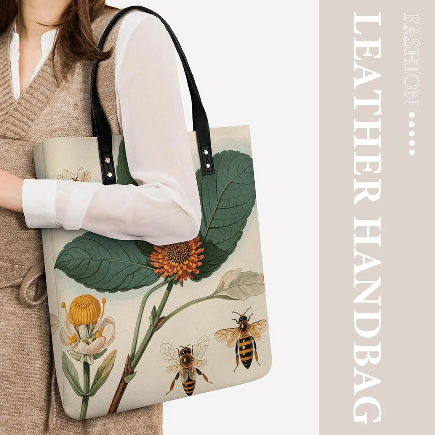 Leather Handbag for Women Tote Bag with Magnetic Buckle A Strawberry Hanging Crossbody Bag Shoulder Bag