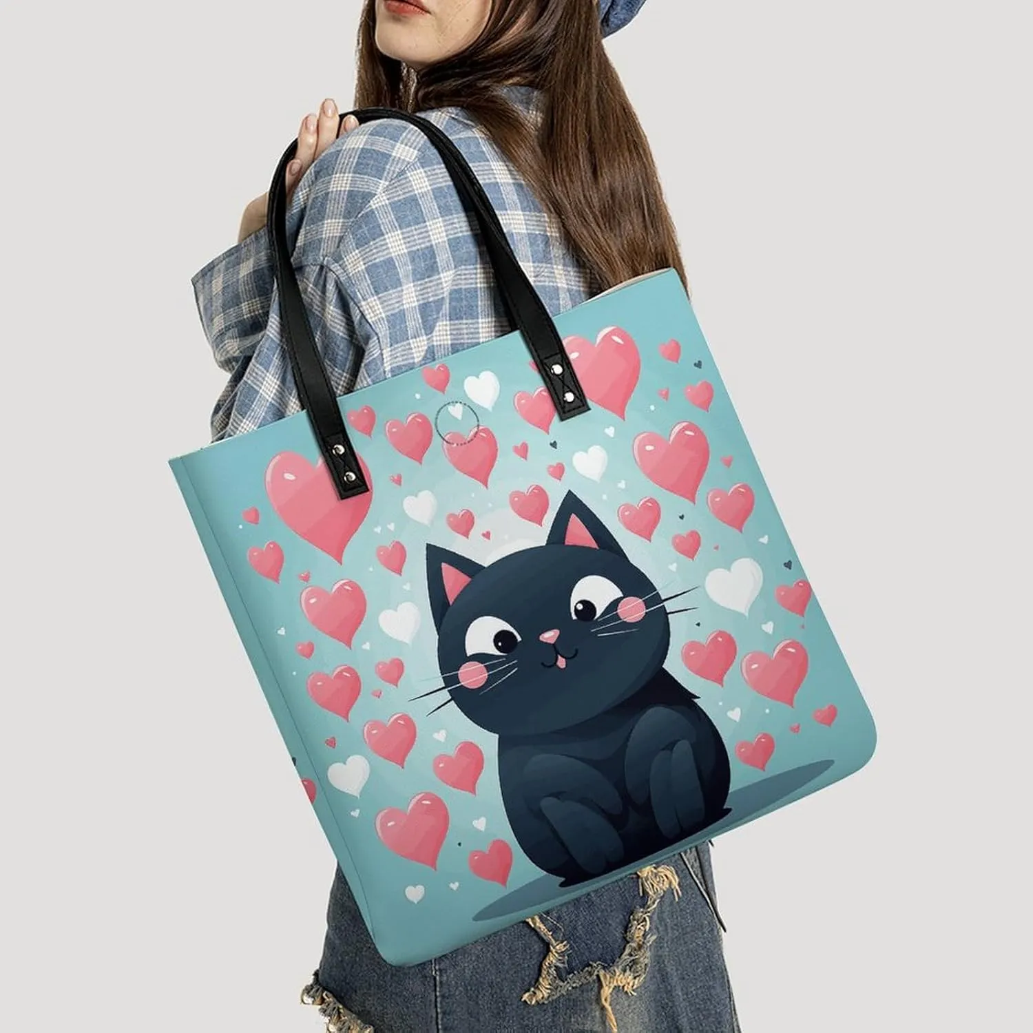 Leather Handbag for Women Tote Bag with Magnetic Buckle Angel with Blue Wings Crossbody Bag Shoulder Bags
