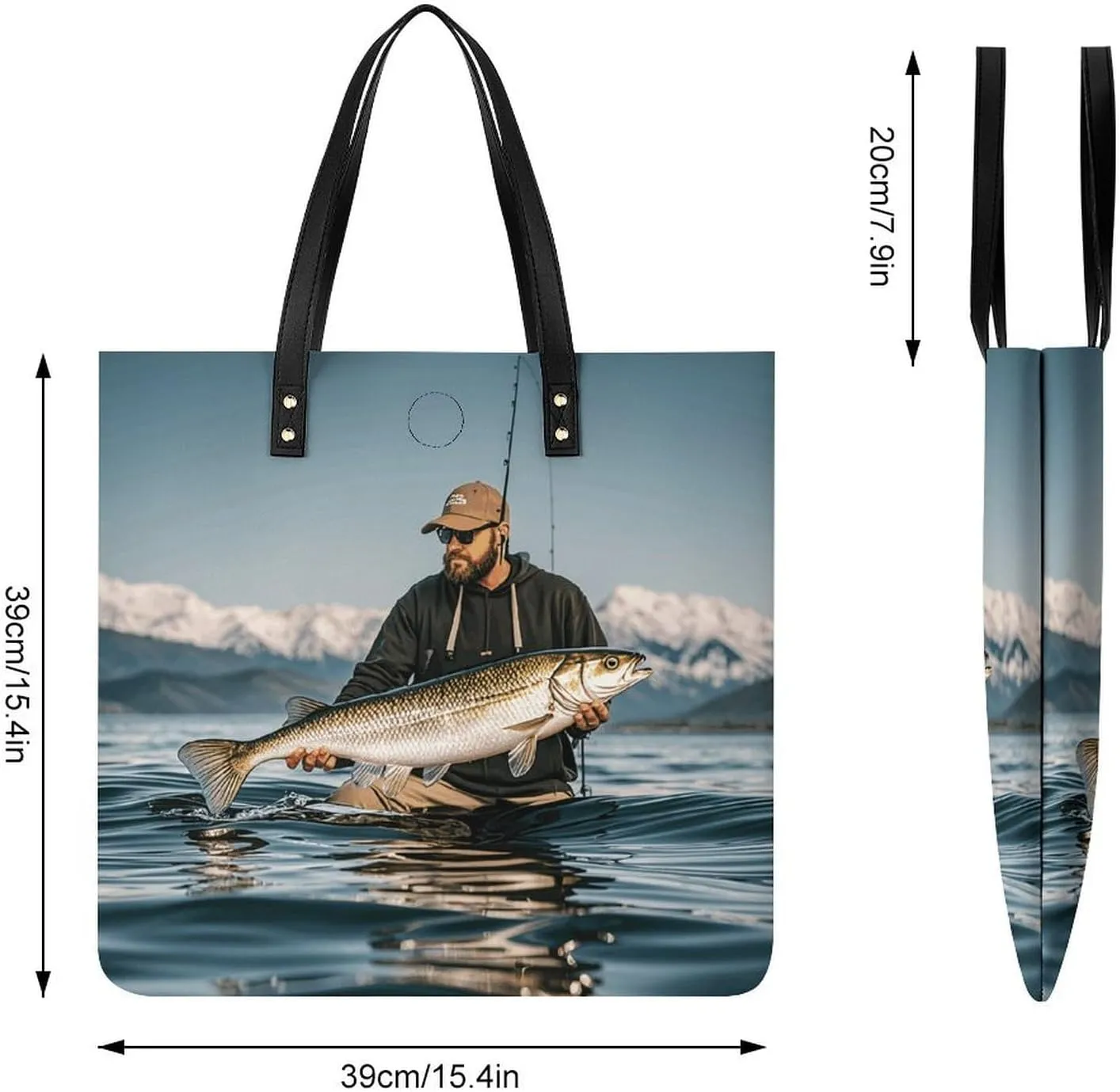 Leather Handbag for Women Tote Bag with Magnetic Buckle Bass Fishing Wave Crossbody Bag Shoulder Bags
