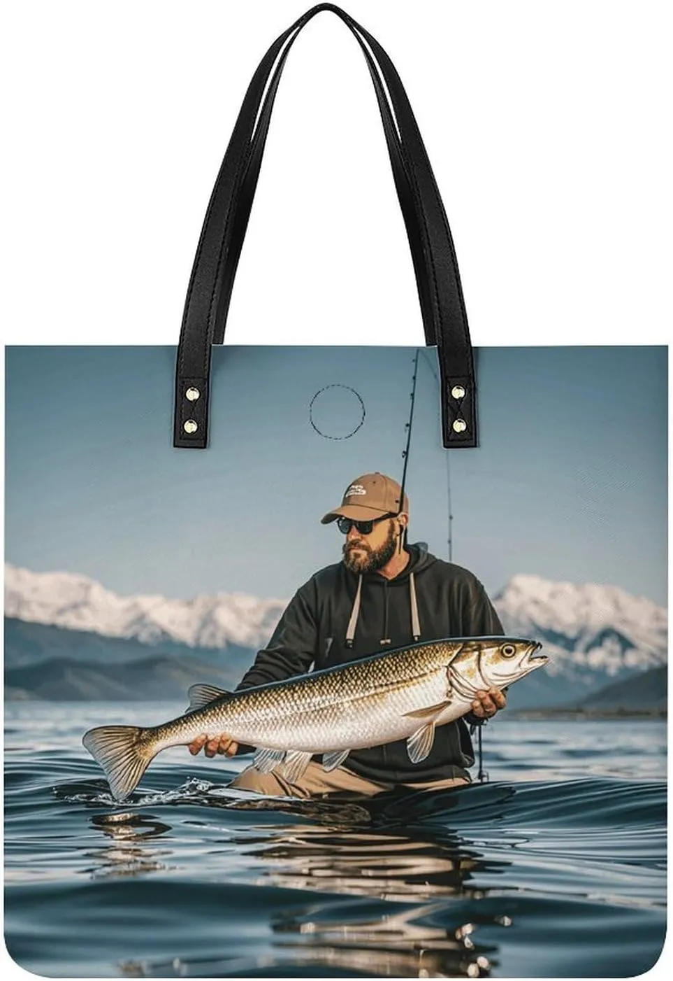 Leather Handbag for Women Tote Bag with Magnetic Buckle Bass Fishing Wave Crossbody Bag Shoulder Bags