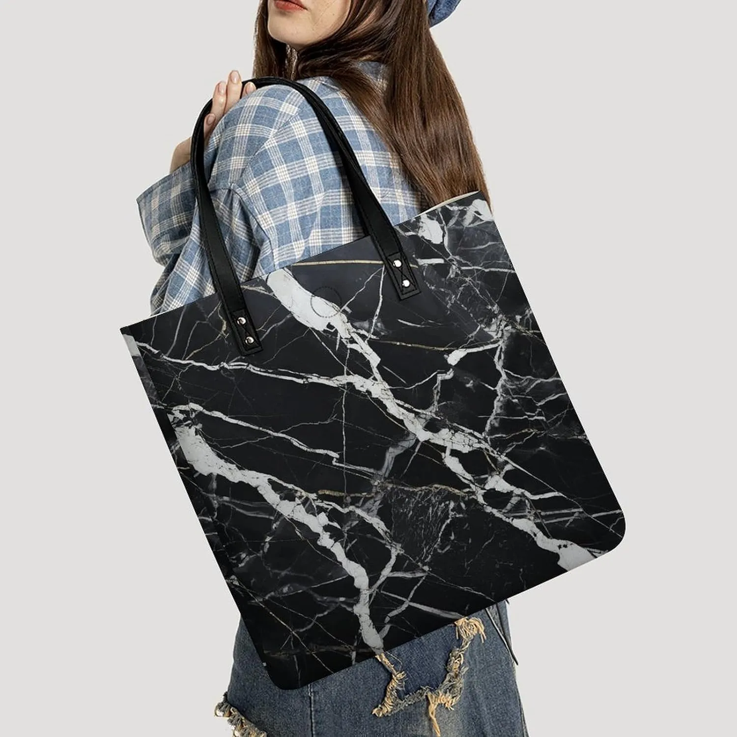 Leather Handbag for Women Tote Bag with Magnetic Buckle Bass Fishing Wave Crossbody Bag Shoulder Bags