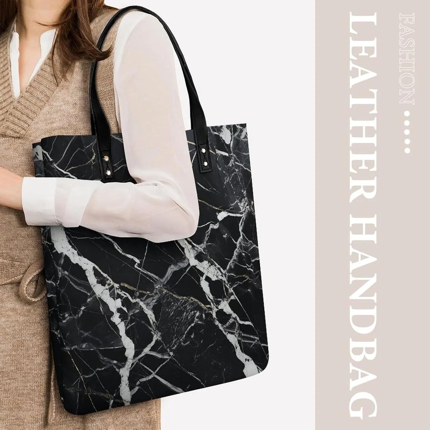 Leather Handbag for Women Tote Bag with Magnetic Buckle Bass Fishing Wave Crossbody Bag Shoulder Bags