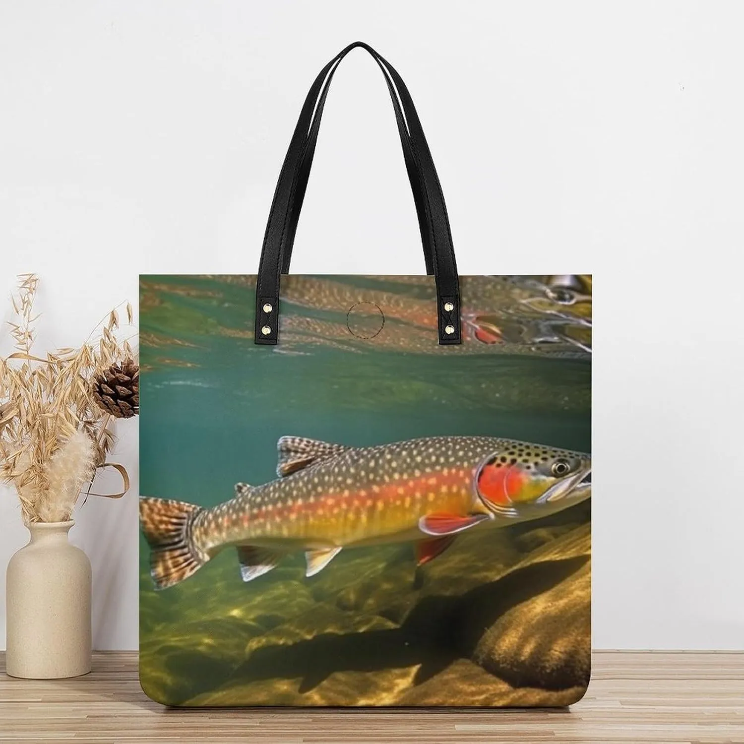 Leather Handbag for Women Tote Bag with Magnetic Buckle Bird Fire And Water Crossbody Bag Shoulder Bags