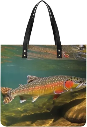 Leather Handbag for Women Tote Bag with Magnetic Buckle Bird Fire And Water Crossbody Bag Shoulder Bags