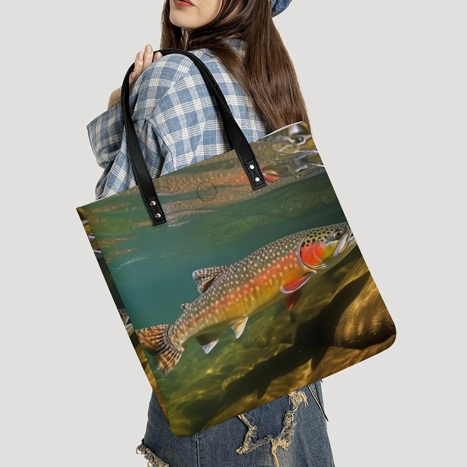 Leather Handbag for Women Tote Bag with Magnetic Buckle Bird Fire And Water Crossbody Bag Shoulder Bags