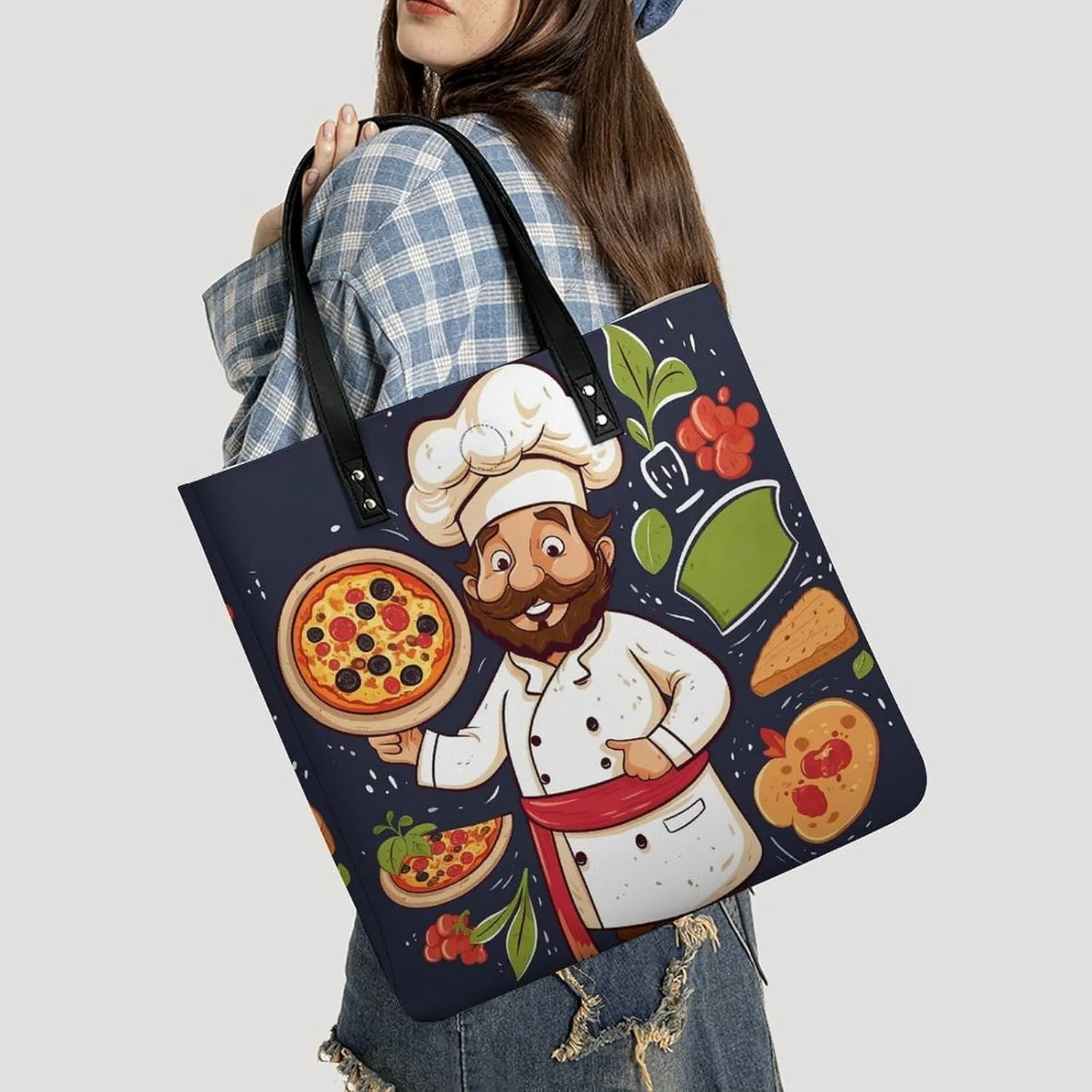 Leather Handbag for Women Tote Bag with Magnetic Buckle Bird Fire And Water Crossbody Bag Shoulder Bags
