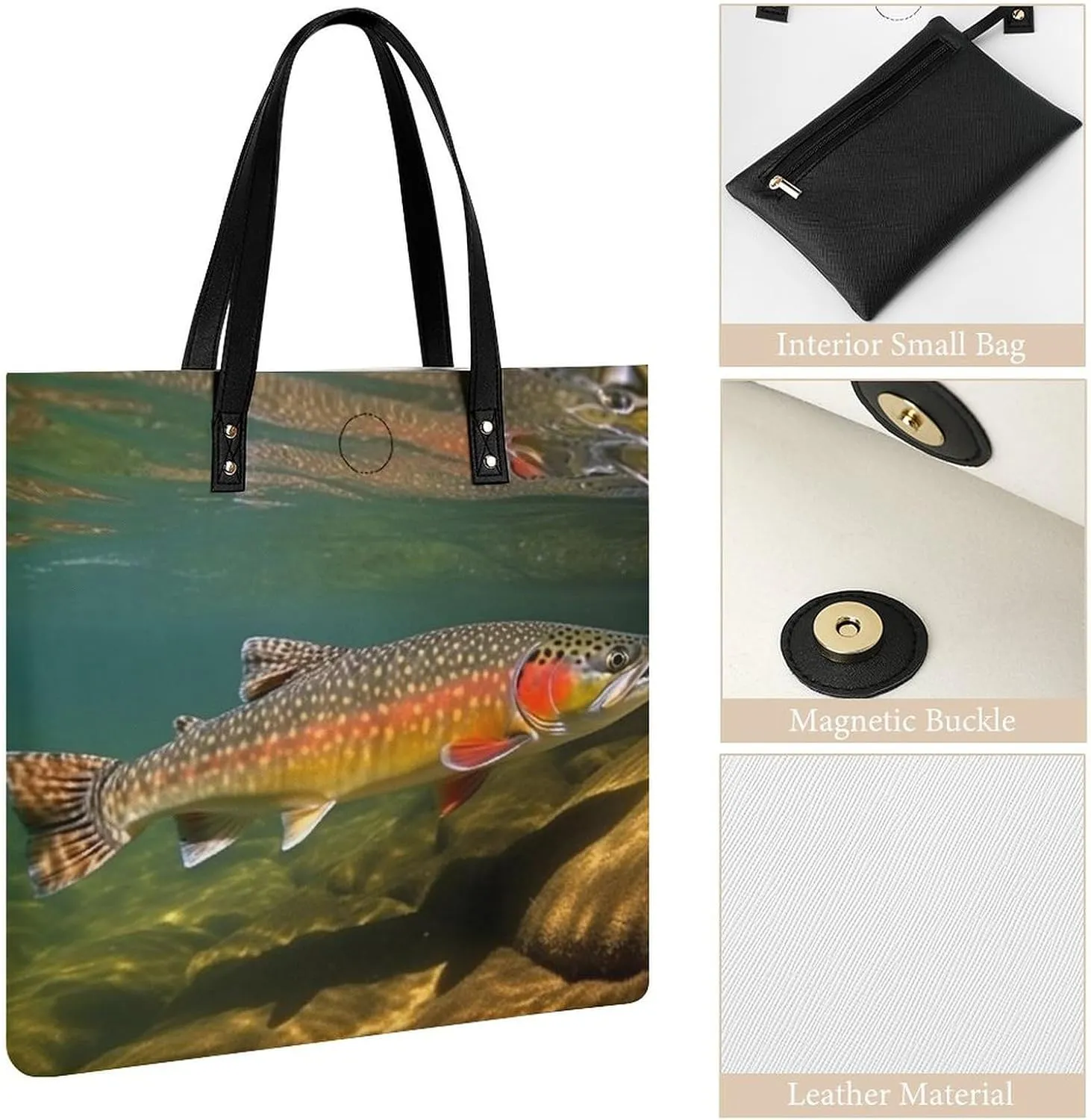Leather Handbag for Women Tote Bag with Magnetic Buckle Bird Fire And Water Crossbody Bag Shoulder Bags