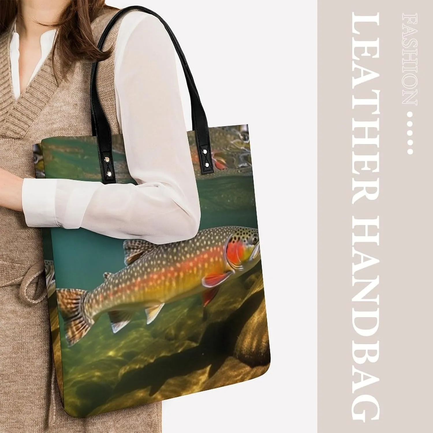 Leather Handbag for Women Tote Bag with Magnetic Buckle Bird Fire And Water Crossbody Bag Shoulder Bags