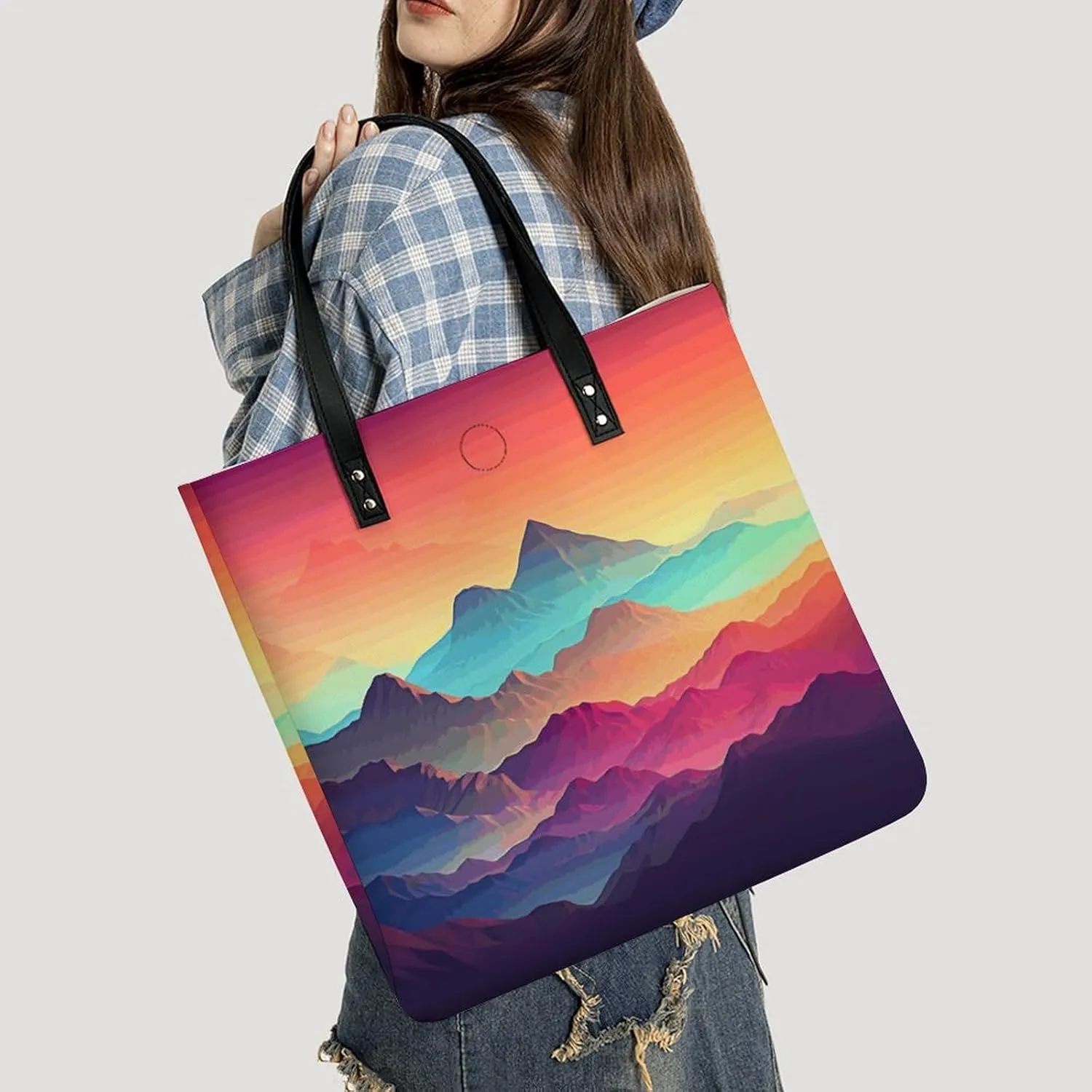Leather Handbag for Women Tote Bag with Magnetic Buckle Boat Map Crossbody Bag Shoulder Bag