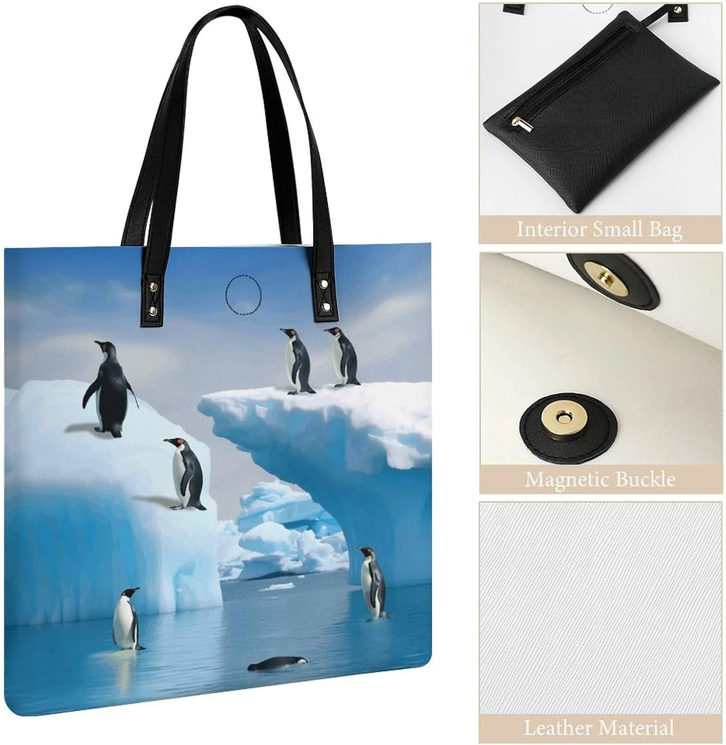 Leather Handbag for Women Tote Bag with Magnetic Buckle Boat Map Crossbody Bag Shoulder Bag
