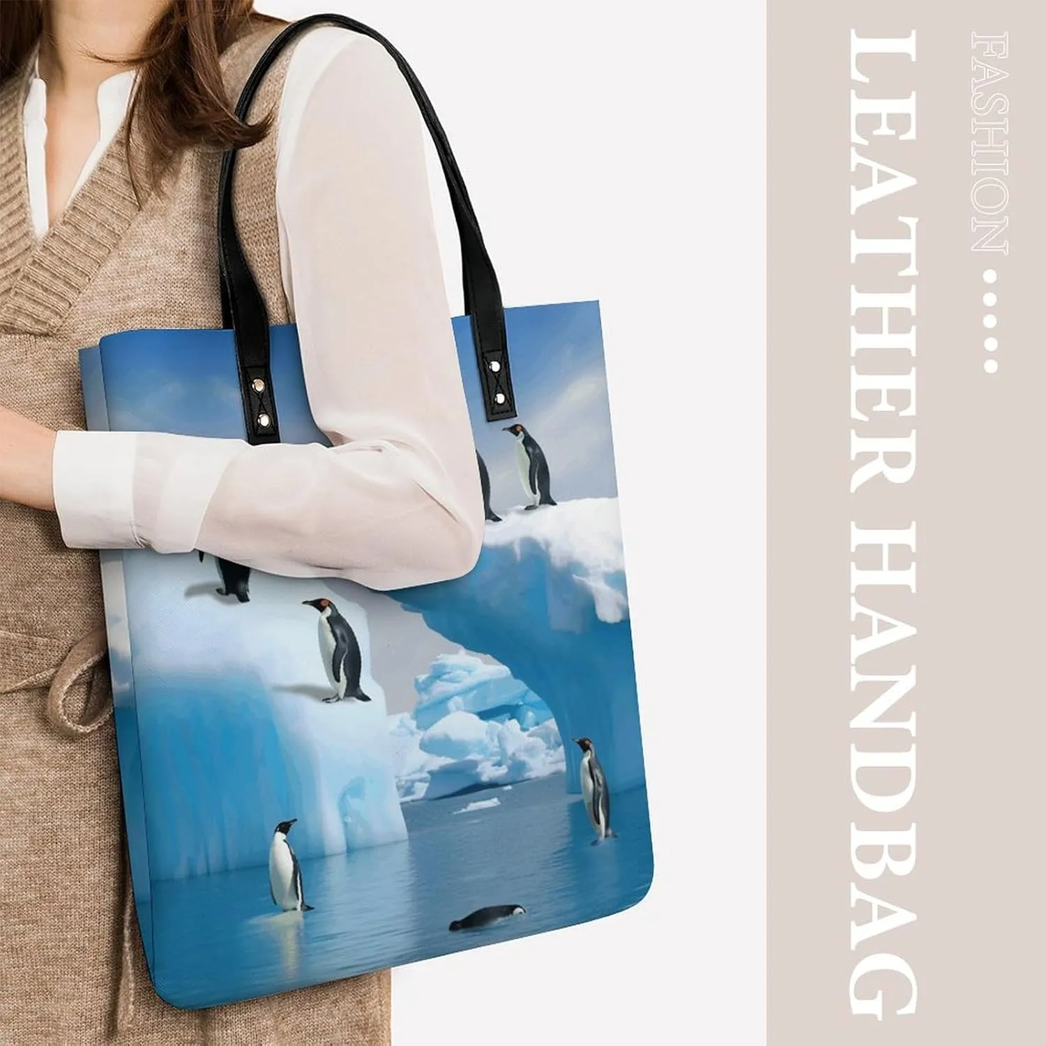 Leather Handbag for Women Tote Bag with Magnetic Buckle Boat Map Crossbody Bag Shoulder Bag