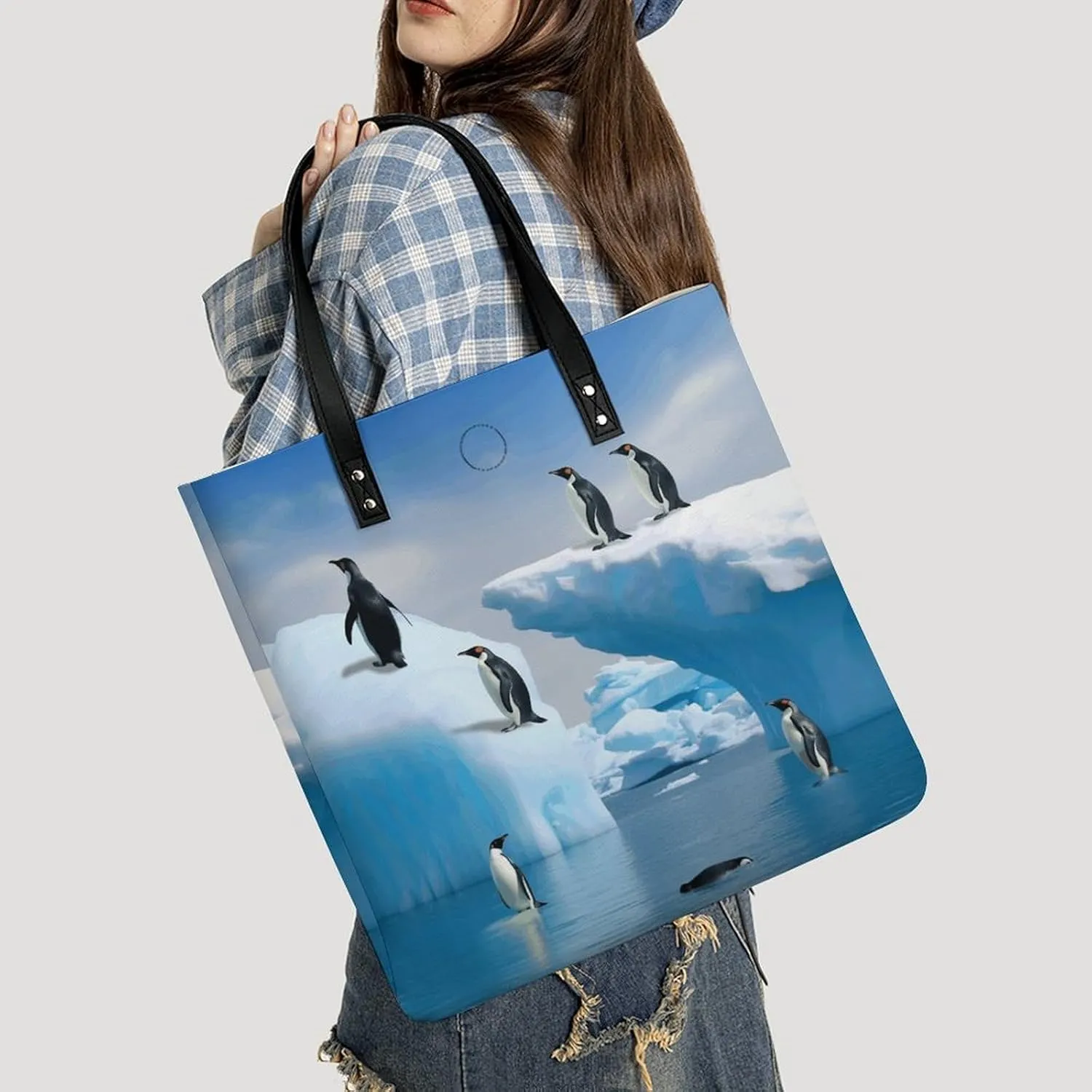 Leather Handbag for Women Tote Bag with Magnetic Buckle Boat Map Crossbody Bag Shoulder Bag