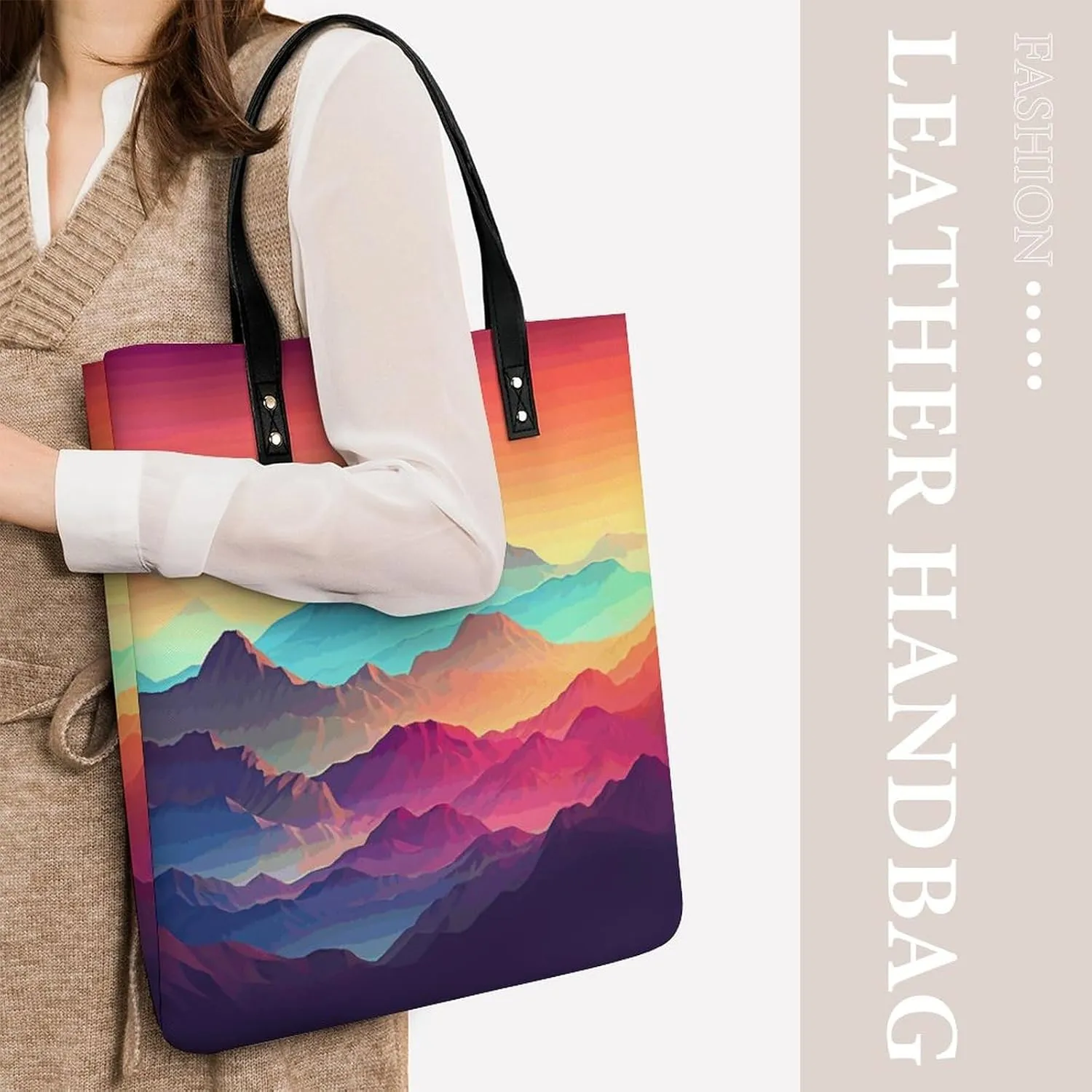 Leather Handbag for Women Tote Bag with Magnetic Buckle Boat Map Crossbody Bag Shoulder Bag