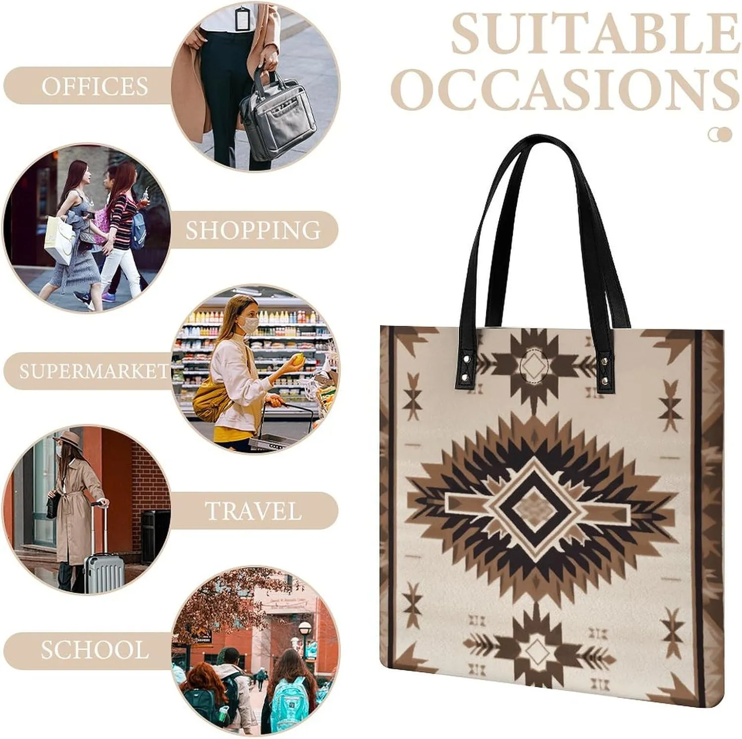 Leather Handbag for Women Tote Bag with Magnetic Buckle Bohemian Elephant Pattern Crossbody Bag Shoulder Bag
