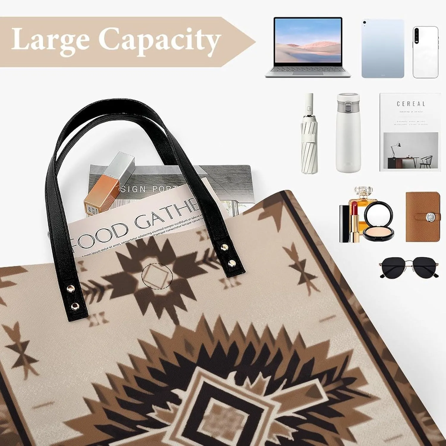 Leather Handbag for Women Tote Bag with Magnetic Buckle Bohemian Elephant Pattern Crossbody Bag Shoulder Bag