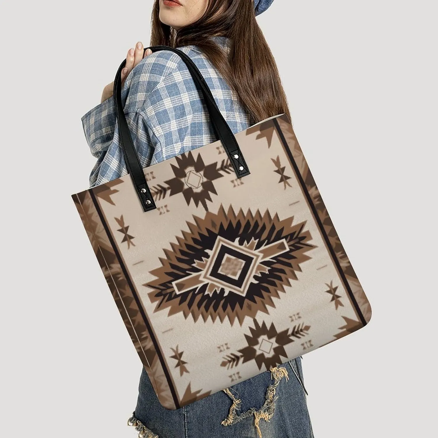 Leather Handbag for Women Tote Bag with Magnetic Buckle Bohemian Elephant Pattern Crossbody Bag Shoulder Bag