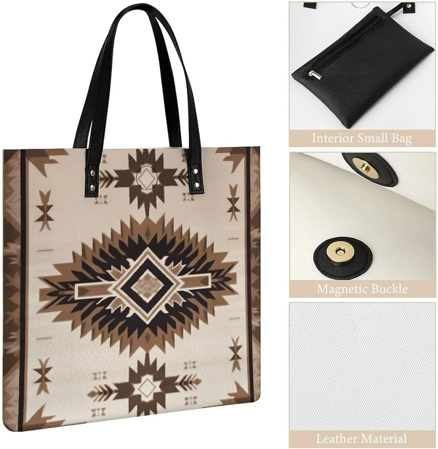 Leather Handbag for Women Tote Bag with Magnetic Buckle Bohemian Elephant Pattern Crossbody Bag Shoulder Bag