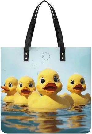 Leather Handbag for Women Tote Bag with Magnetic Buckle Cute Yellow Rubber Ducky Crossbody Bag Shoulder Bag