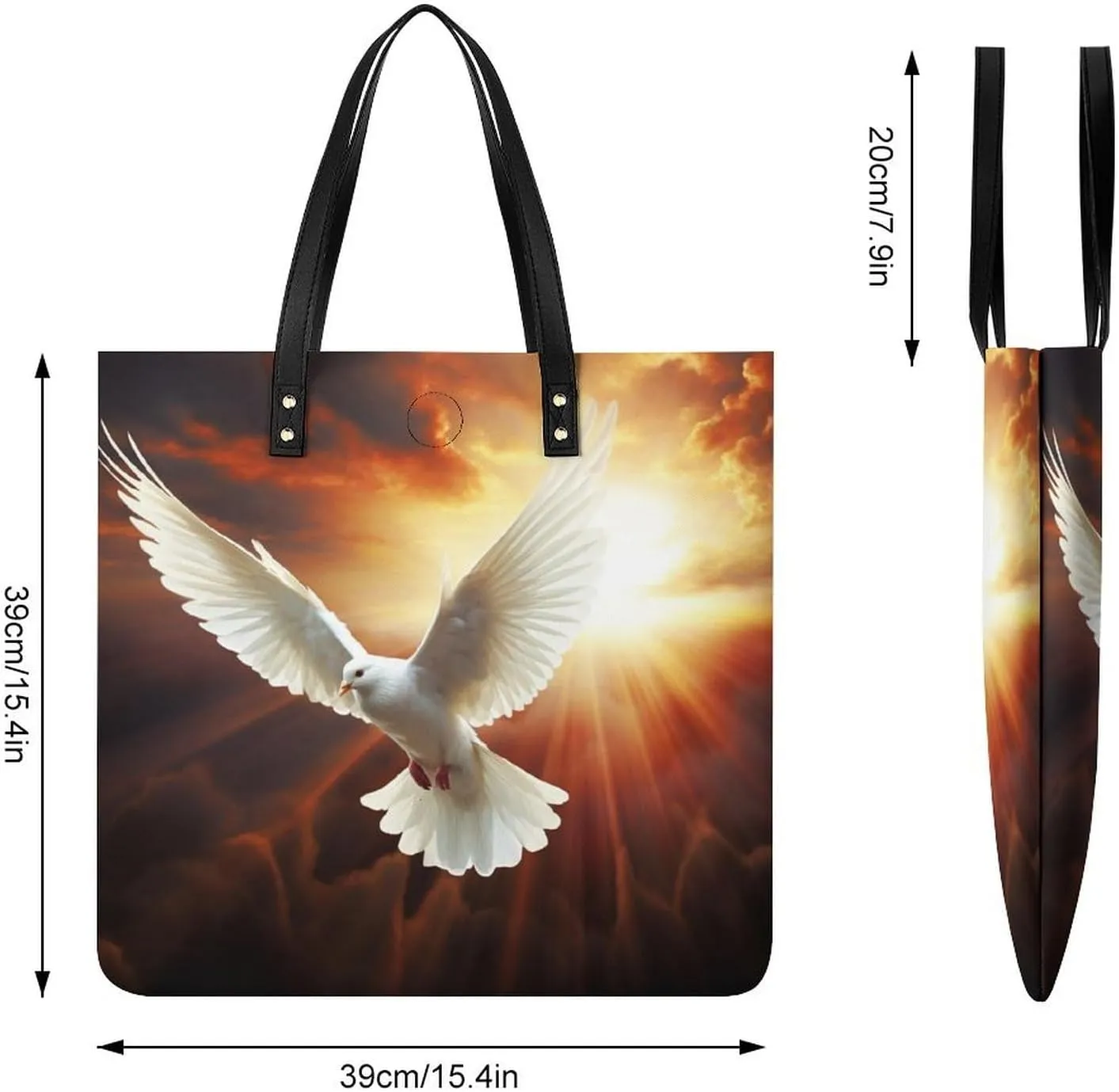 Leather Handbag for Women Tote Bag with Magnetic Buckle Dove Sun Art Crossbody Bag Shoulder Bags