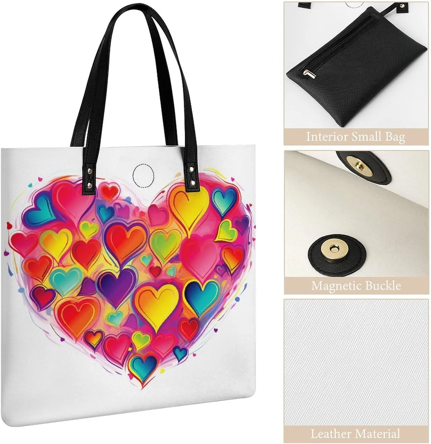 Leather Handbag for Women Tote Bag with Magnetic Buckle Dove Sun Art Crossbody Bag Shoulder Bags
