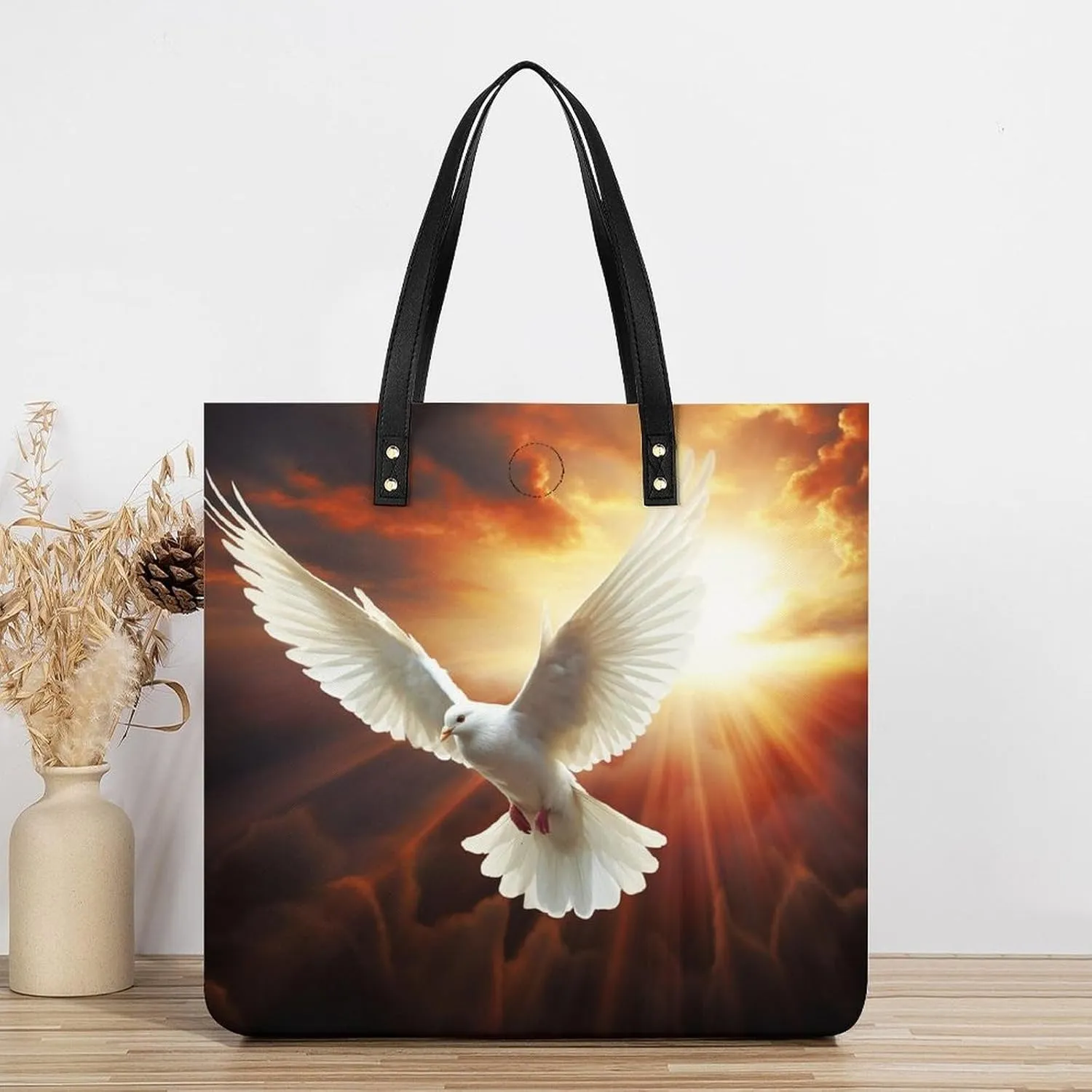 Leather Handbag for Women Tote Bag with Magnetic Buckle Dove Sun Art Crossbody Bag Shoulder Bags
