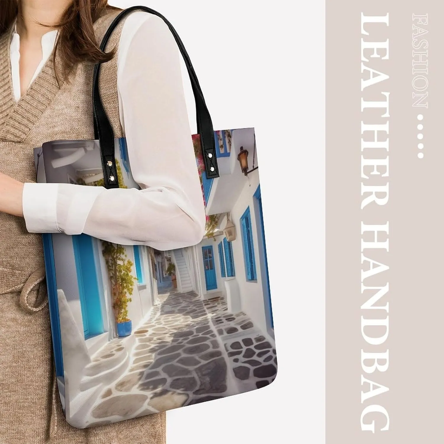 Leather Handbag for Women Tote Bag with Magnetic Buckle Dove Sun Art Crossbody Bag Shoulder Bags