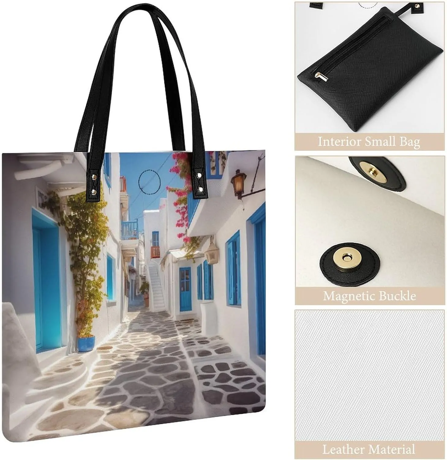 Leather Handbag for Women Tote Bag with Magnetic Buckle Dove Sun Art Crossbody Bag Shoulder Bags