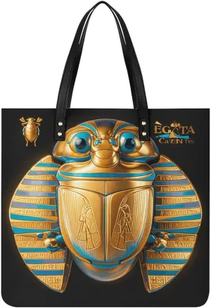 Leather Handbag for Women Tote Bag with Magnetic Buckle Egyptian Scarab Crossbody Bag Shoulder Bags