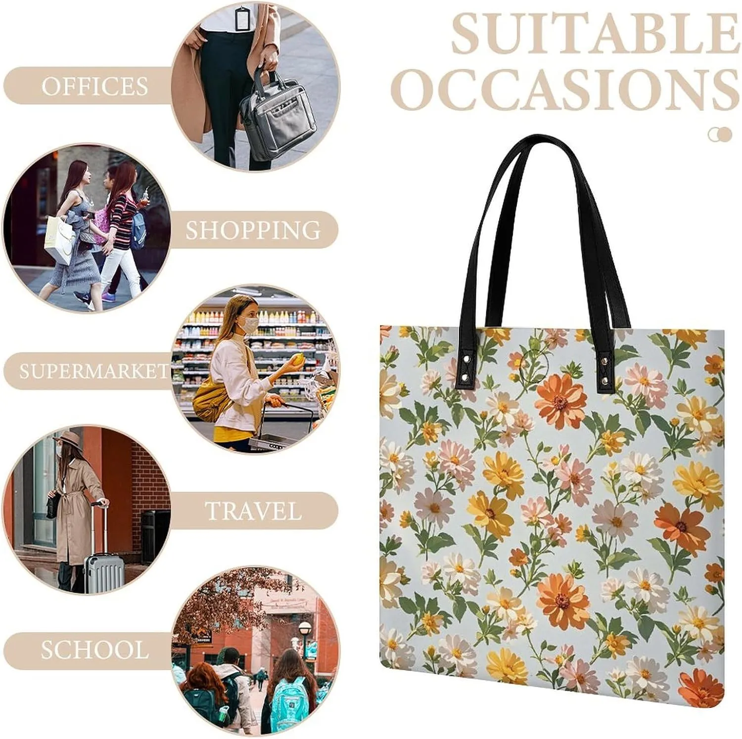 Leather Handbag for Women Tote Bag with Magnetic Buckle Flower Crossbody Bag Shoulder Bags