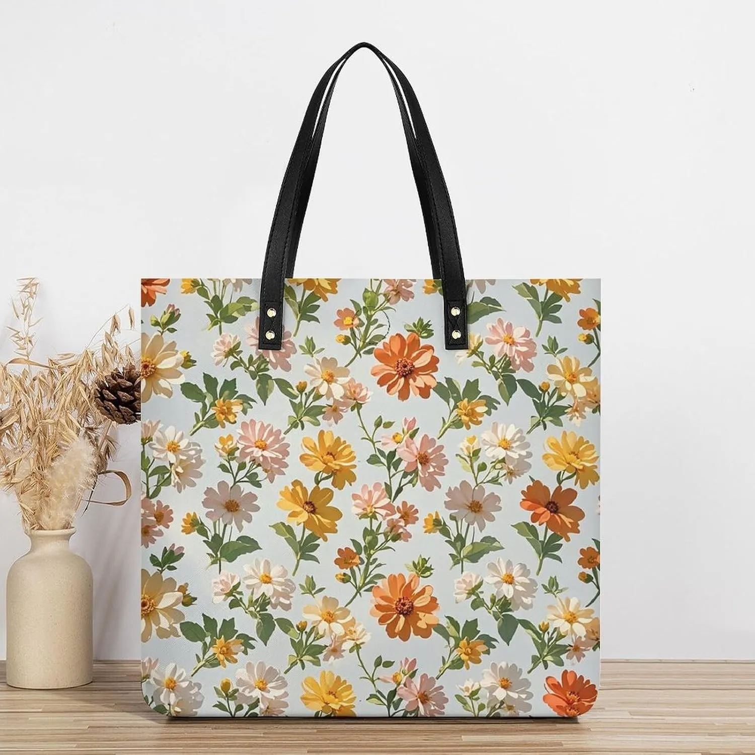 Leather Handbag for Women Tote Bag with Magnetic Buckle Flower Crossbody Bag Shoulder Bags