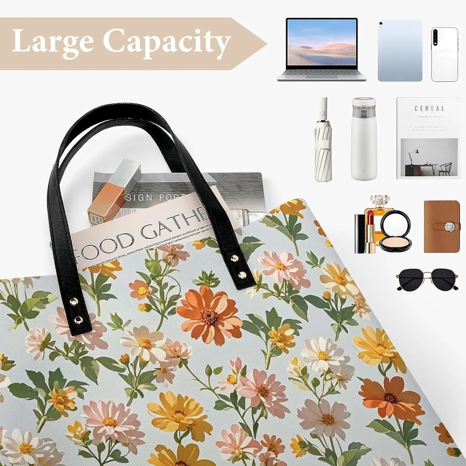 Leather Handbag for Women Tote Bag with Magnetic Buckle Flower Crossbody Bag Shoulder Bags