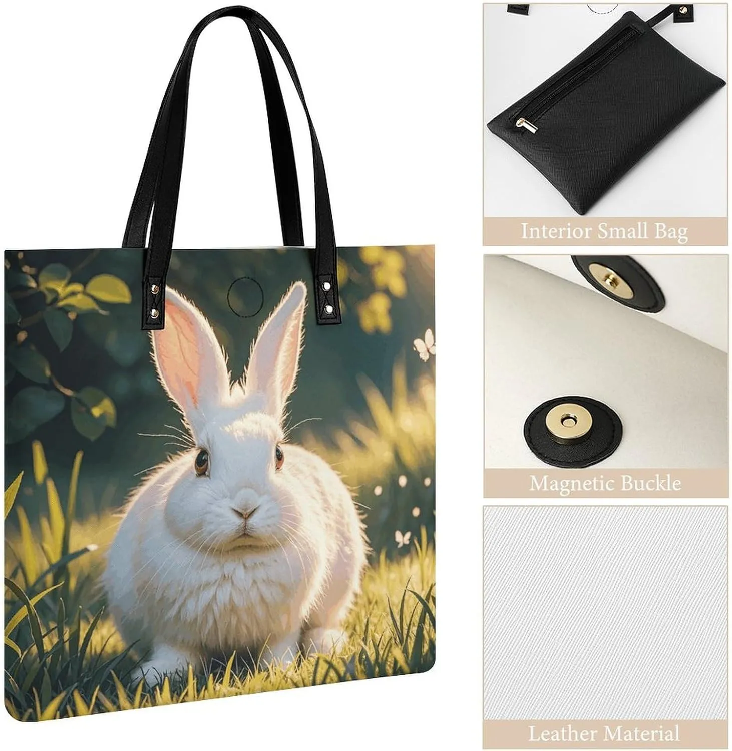 Leather Handbag for Women Tote Bag with Magnetic Buckle Hummingbirds Irises Flowers Crossbody Bag Shoulder Bags