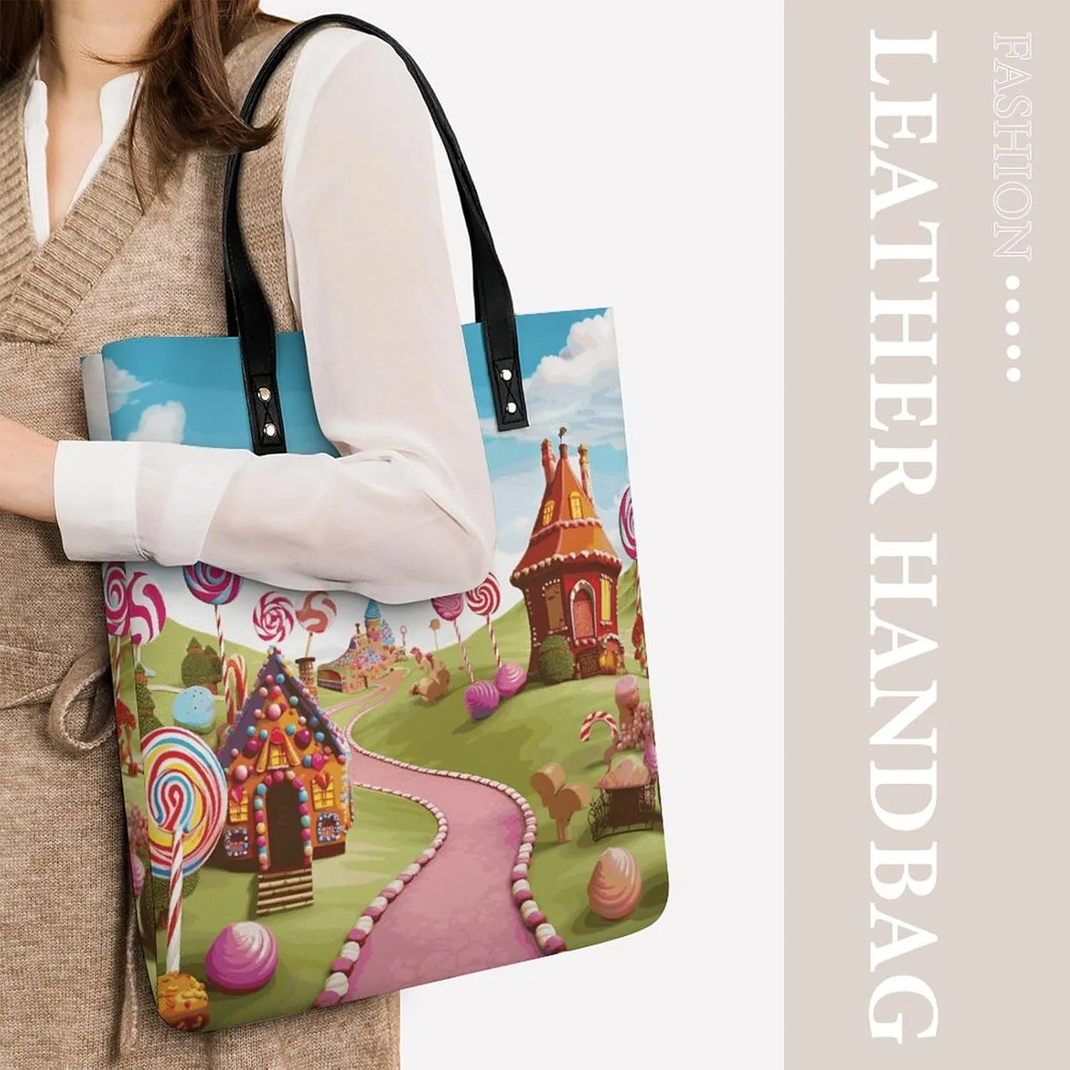 Leather Handbag for Women Tote Bag with Magnetic Buckle Monkey Lemur Cute Crossbody Bag Shoulder Bag