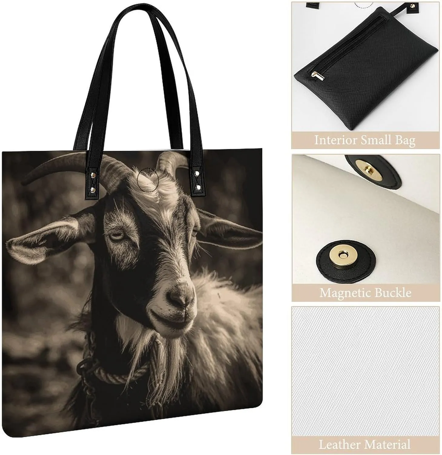 Leather Handbag for Women Tote Bag with Magnetic Buckle Monkey Lemur Cute Crossbody Bag Shoulder Bag